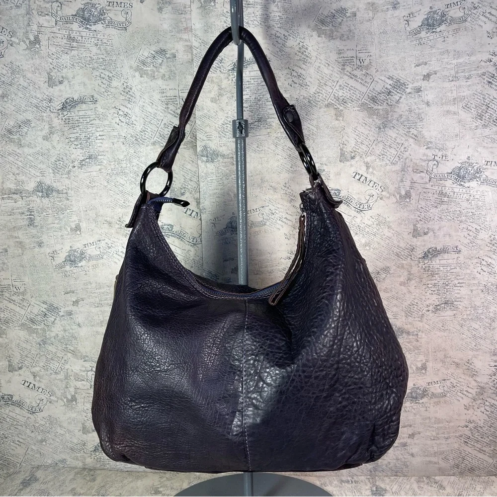 Innue Made in Italy Purple Tan Leather Suede Hobo Shoulder Bag Rustic Artisan